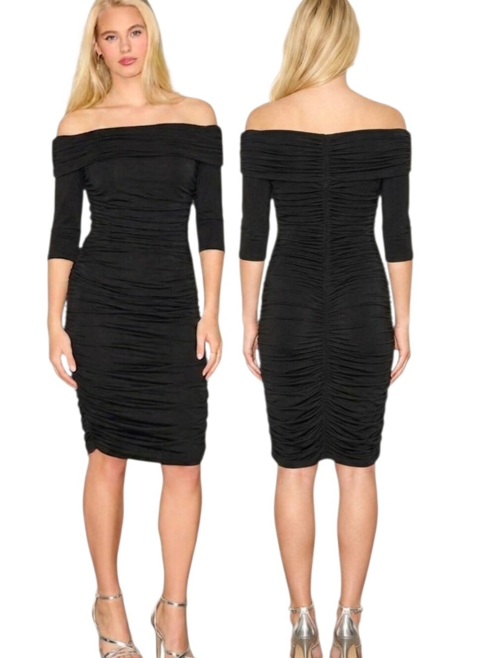 RICKI FREEMAN for TERI JON Ruched Bodycon Little Black Dress - Size 4